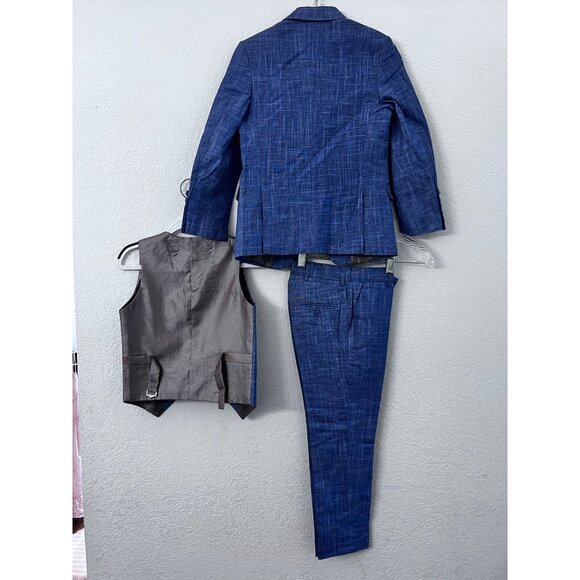 Marvelous Kids Boys Suit Set 3-Piece With Jacket Vest & Pants Size 6 Blue Plaid - Picture 3 of 15